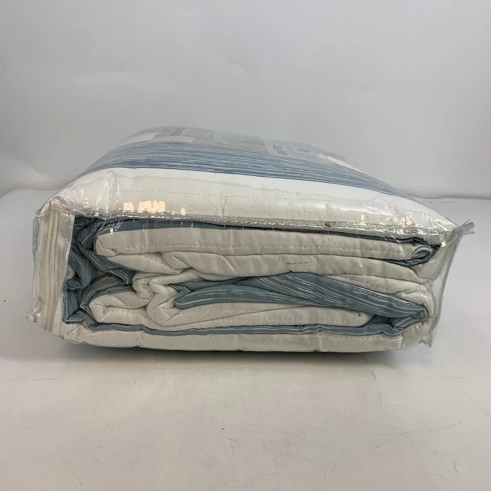 Truly Soft Aiden Full Queen Size Quilt Set Blue Stripe‎ 2 Standard Shams Bedding